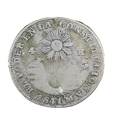 1841 MV Ecuador 4 Reales Silver Coin  KM-24 Scares !!! • $599.95
