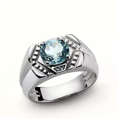 Vintage Men's Silver Ring With Round Gemstone And Diamonds • £151.80