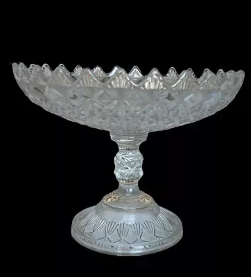 EAPG King Son & Co Open Compote Fine Cut Block Footed Clear Crystal 7.5”Tall Atq • $29.99