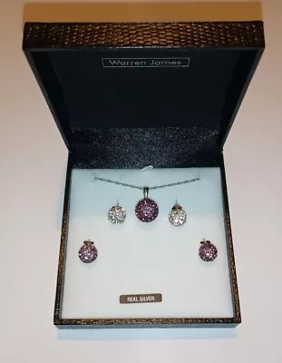 Warren James 925 Silver Necklace & Earrings Fine Jewellery Set For Women (Gift) • £22