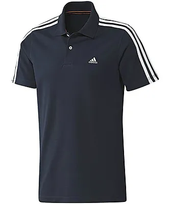 £14.95 • Buy New Mens Adidas Essentials Climalite 3 Stripe Polo Shirt T-Shirt - Navy Blue