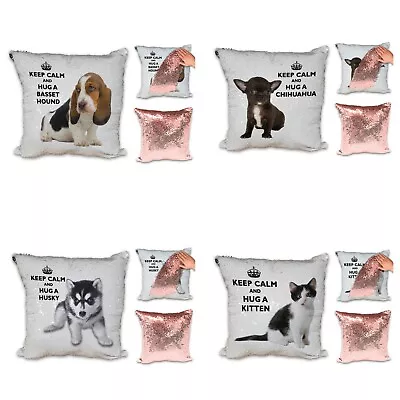 £12.99 • Buy Keep Calm And Hug A (Various/Pet) Sequin Reveal Cushion-Rose 