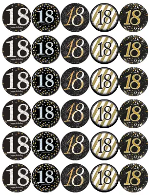 30 X 18th Birthday Black And Gold Cupcake Toppers Edible Wafer Paper Fairy Cakes • £2.59