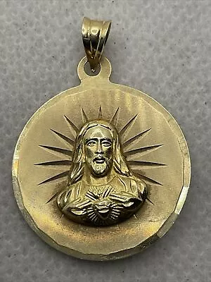 14K Yellow Gold Diamond Cut JESUS CHRIST & VIRGIN MARY Religious Charm Pendant • $349.99