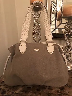 MICHAEL KORS Large Washed Canvas Tote Beige W/ White Leather • $68