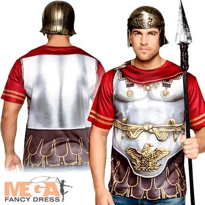 Roman Top Mens Fancy Dress Ancient Greek Gladiator Centurion Adult Costume Shirt • £16.99
