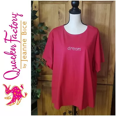 Quacker Factory 3X 24W Red  Dream  Rhinestone Bling Short Sleeve Cotton Top • $19.98