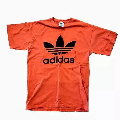 Vintage 90s Usa Made Adidas Trefoil Logo Oversized Orange T Shirt Mens Size M • $34.99