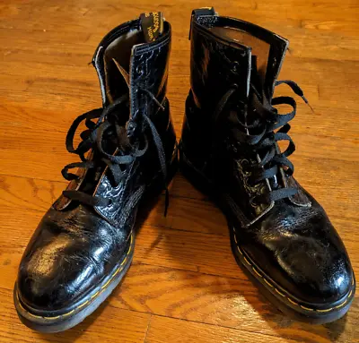 Made In England Vintage Dr. Doc Martens “Snakeskin Black Leather Very Rare US 12 • $90