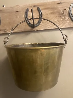 Antique 1800s  Brass Kettle Pail Bucket Pot Cauldron W/Iron Handle Patent Dates • $65