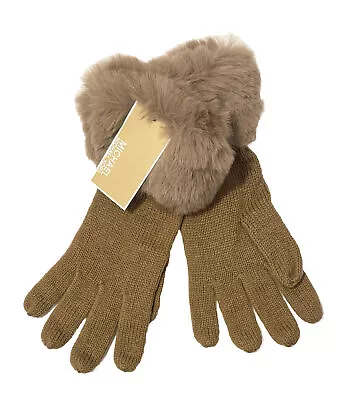 Nwt Women's Michael Kors Dark Camel Knit Faux Fur Gloves One Size Msrp $78.00 • $35