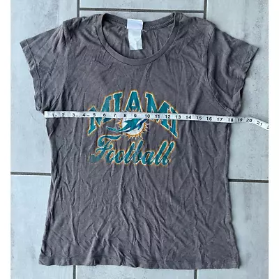 $5.84 • Buy Miami Dolphins Football NFL Womens T-Shirt Gray Heathered Crew Short Sleeve M