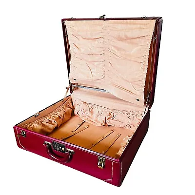 Antique Leather Corbin Sesamee Suitcase Brown / Maroon Hardshell 21 X18.5 X8.5  • $278.39