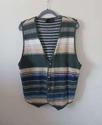 Vintage Structure Men's Sweater Vest  L Button Front Multicolor Striped Preppy • $33.90