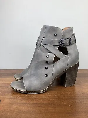 Vintage 93 Cali Women’s Ankle Booties Boots Gray Side Zip Open Toe Size 8M • $9