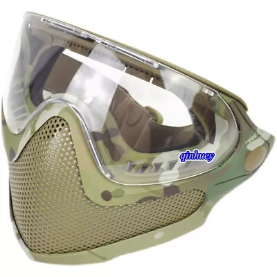 Tactical Airsoft Pilot Mask Steel Mesh Version Half Face W/Lens Fast Helmet • £53.88