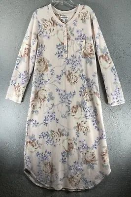 Miss Elaine Midi Nightgown Women's Small Fleece Long Sleeve Light Pink Floral • $21