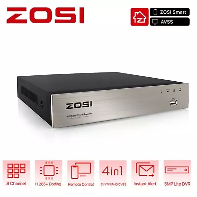 ZOSI 8 Channel H.265+ 5MP Lite DVR HD 1080p Recorder For Security Camera System • $50.99