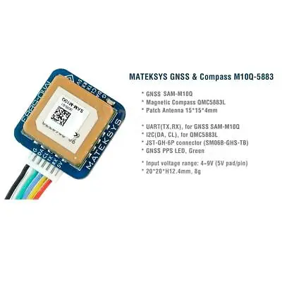 New Matek Systems M10Q-5883 72 Channel SAM-M10Q GPS & QMC5883L Digital  • $38.31
