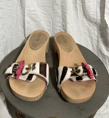 Miu Miu Pony Hair Zebra Wooden Clog Sandals With Bow Size 8 Womans • $150