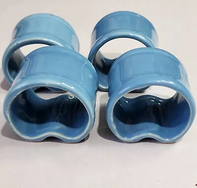 VERA Blue Ceramic Napkin Rings  Set Of 4 Holders 2.75  Classic Style • $14.95