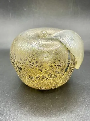 MCM Vintage Murano Scavo Art Glass Fruit Apple With Leaf Amber Silver Argento • $32