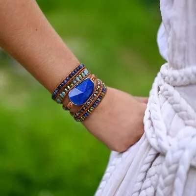 Natural Lapis Lazuli Healing Meditation Protection Handmade Women Wrap Bracelet • $18.99