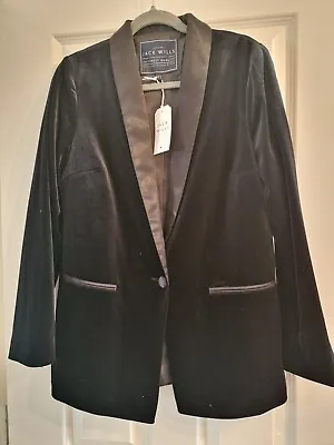 Jack Wills Black Velvet Style Tux Blazer With Silky Lapel Size 12 UK BNWT • £28