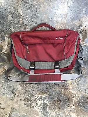 LL Bean Messenger Laptop Bag Briefcase Maroon Red Nylon 19x12x5 • $27.99
