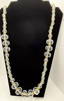 Vintage Miriam Haskell Clear Lucite Bead Goldtone Spacer Bead Necklace Signed • $60