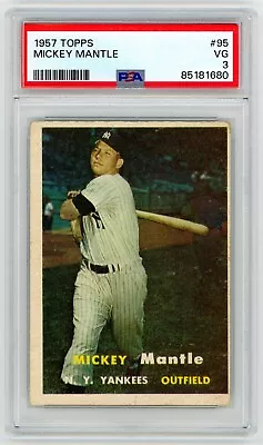 1957 Topps #95 MICKEY MANTLE New York Yankees PSA 3 VG • $685