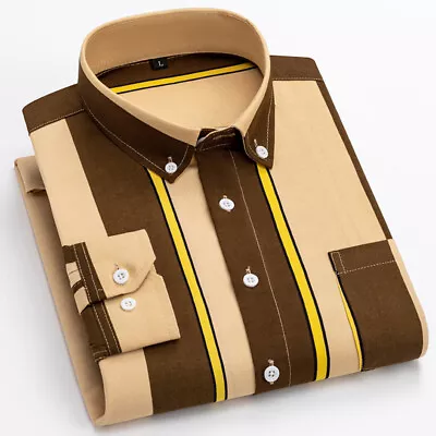 Mens Dress Shirts Long Sleeves Formal Business No Iron Pocket Casual Shirts Top • $16.55