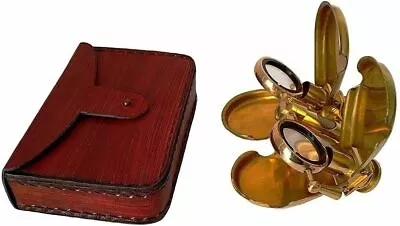AK NAUTICAL Vintage Brass Folding Binoculars/Opera Glasses/Spyglass With Leather • $98.21
