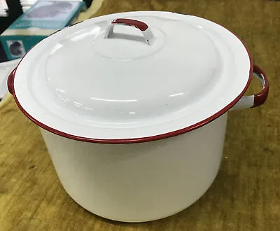 Vintage Enamel Pot With Lid Red And White 6Qt • $25.88