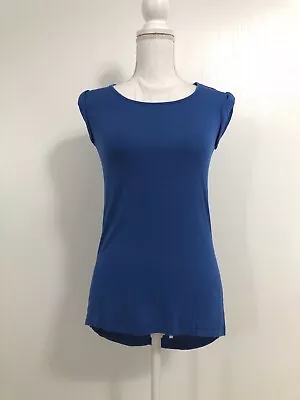 Design History Hi-Lo Muscle Top Blouse SizeS Back Cut Out Blue Lightweight Soft  • $9.95