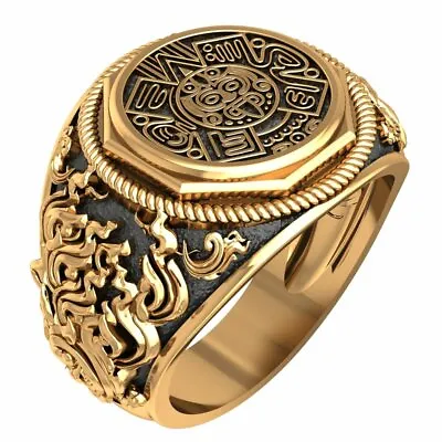 Aztec Calendar Ring For Men Mayan Sun Brass Jewelry Size 6-15 • $33.99