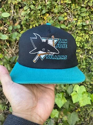 Vintage 90s San Jose Sharks ANNCO Wool Snapback Hat Cap NHL USA Made • $34.99