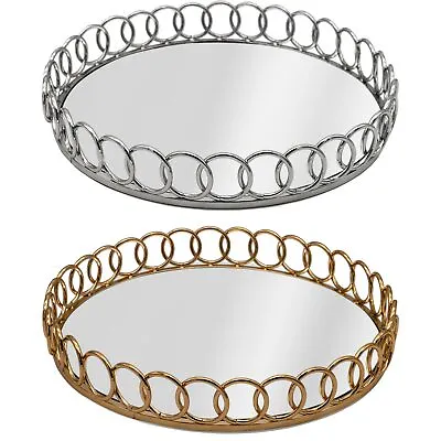 £19.99 • Buy Round Chain Link Mirrored Vanity Candle Perfume Drinks Serving Tray