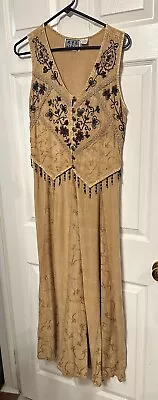 Vintage MPH Women's SZ/S Boho/Hippie Embroidered Beads Tie Back Maxi Dress Brown • $15.99