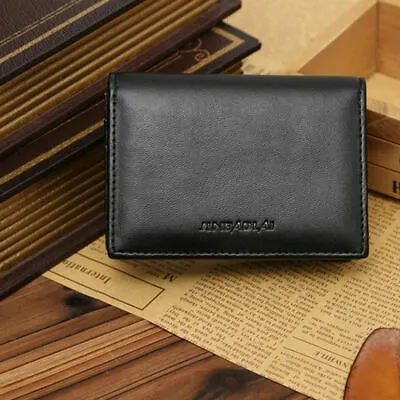 Small RFID Real Leather Wallet Mens Credit Card Holder Case Coin Purse Black • £6.11