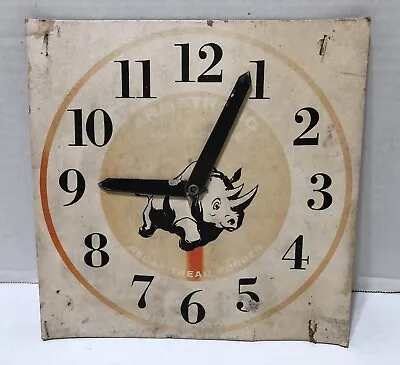 Vintage ARMSTRONG TIRES - Recap Tread Rubber WILL RETURN SIGN Clock W RHINO Logo • $50