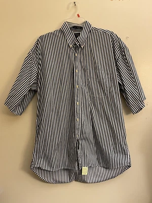$10.90 • Buy BD Baggies Men's Large Button Down Short Sleeve Striped Cotton Shirt -Navy White