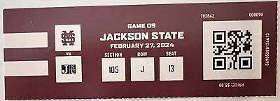 2024 Jackson State Vs Mississippi State Bulldogs Baseball Ticket Stub 2/27/2024 • $6.99