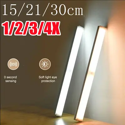 1-4X Rechargeable LED PIR Motion Sensor Light Strip Wireless Cabinet Closet Lamp • £5.92