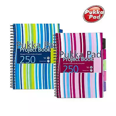 A4 A5 Project Book 250 Pages Feint Ruled With Margin Pink/Blue Striped Pukka Pad • £6.99