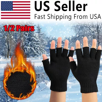 Thermal Knitted Fingerless Gloves Warm Winter Half Finger Gloves For Men Womens • $6.39