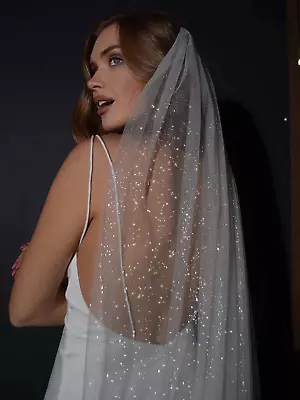 1 Tier Glitter Bride Wedding Veil Fingertip Bachelorette Party Veil Sparking Bri • $25.98