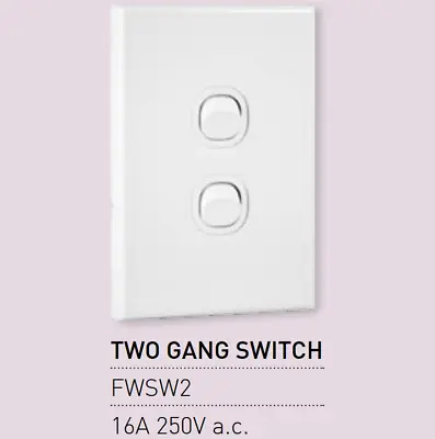 1 X Vynco Vertical Wall Light Switch Outlet 2 Two Gang 16A 250V White • $6.50