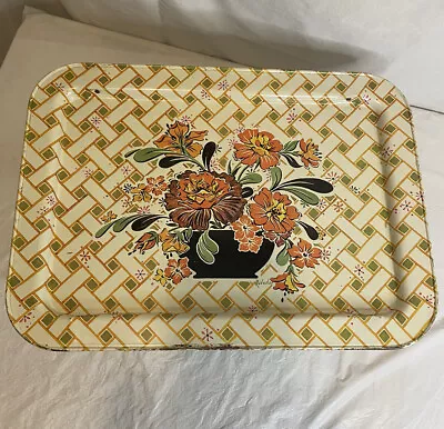 Vintage Metal TV Lap Tray With Floral Arrangement Print Folding Snack Tray - MCM • $12.73