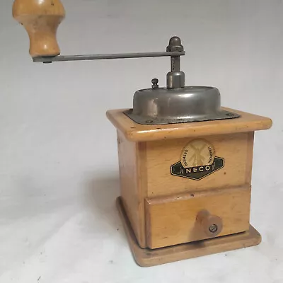 Vintage NECO Coffee Grinder Hand Crank Wooden Made In GERMANY Manual • $120